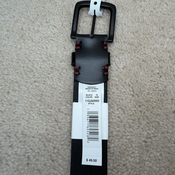 NWT GUESS Black Genuine Leather Belt Red Stitching Size XL 42 - 44 Men's - Picture 6 of 8